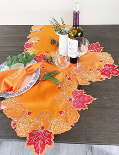 Fennco Styles Embroidered Sequin Autumn Leaves Table Runner 16" W X 33" L - Terracotta Harvest Foliage Table Cover for Thanksgiving, Holiday, Banquets, Special Occasion