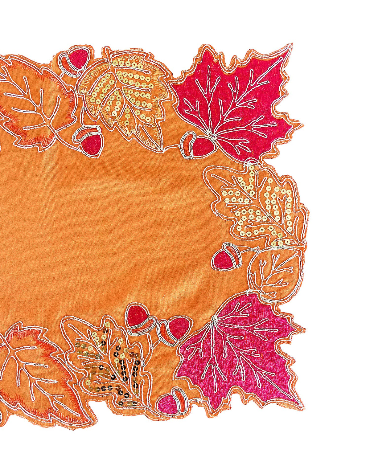 Fennco Styles Embroidered Sequin Autumn Leaves Table Runner 16" W X 33" L - Terracotta Harvest Foliage Table Cover for Thanksgiving, Holiday, Banquets, Special Occasion