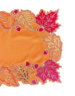 Fennco Styles Embroidered Sequin Autumn Leaves Table Runner 16" W X 33" L - Terracotta Harvest Foliage Table Cover for Thanksgiving, Holiday, Banquets, Special Occasion