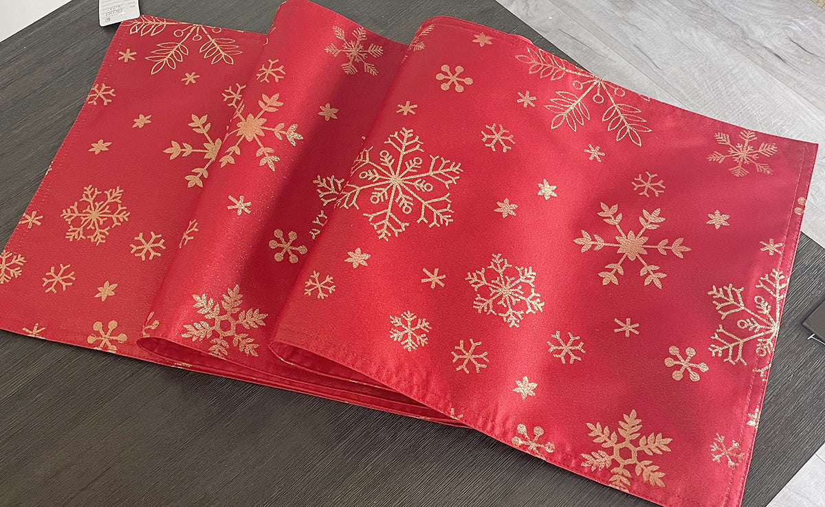 Fennco Styles Holiday Foil Print Snowflake Table Runner 16" W x 54" L - Red Woven Table Cover for Home Décor, Banquet, Family Gathering, Christmas, Special Occasion