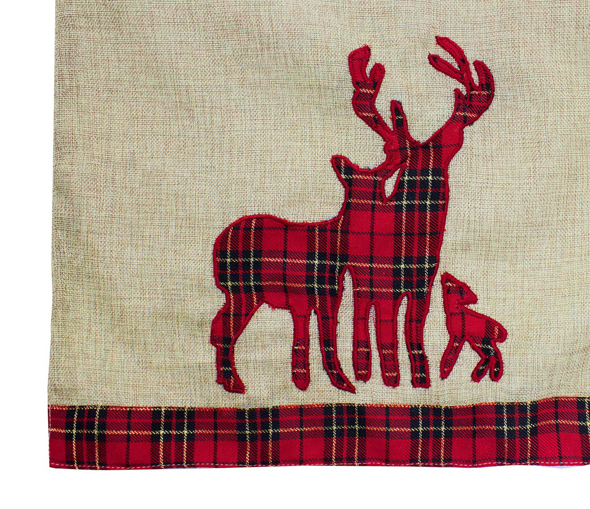 Fennco Styles Holiday Deer Tartan Plaid Ruffle Border Christmas Decorative Throw Pillow