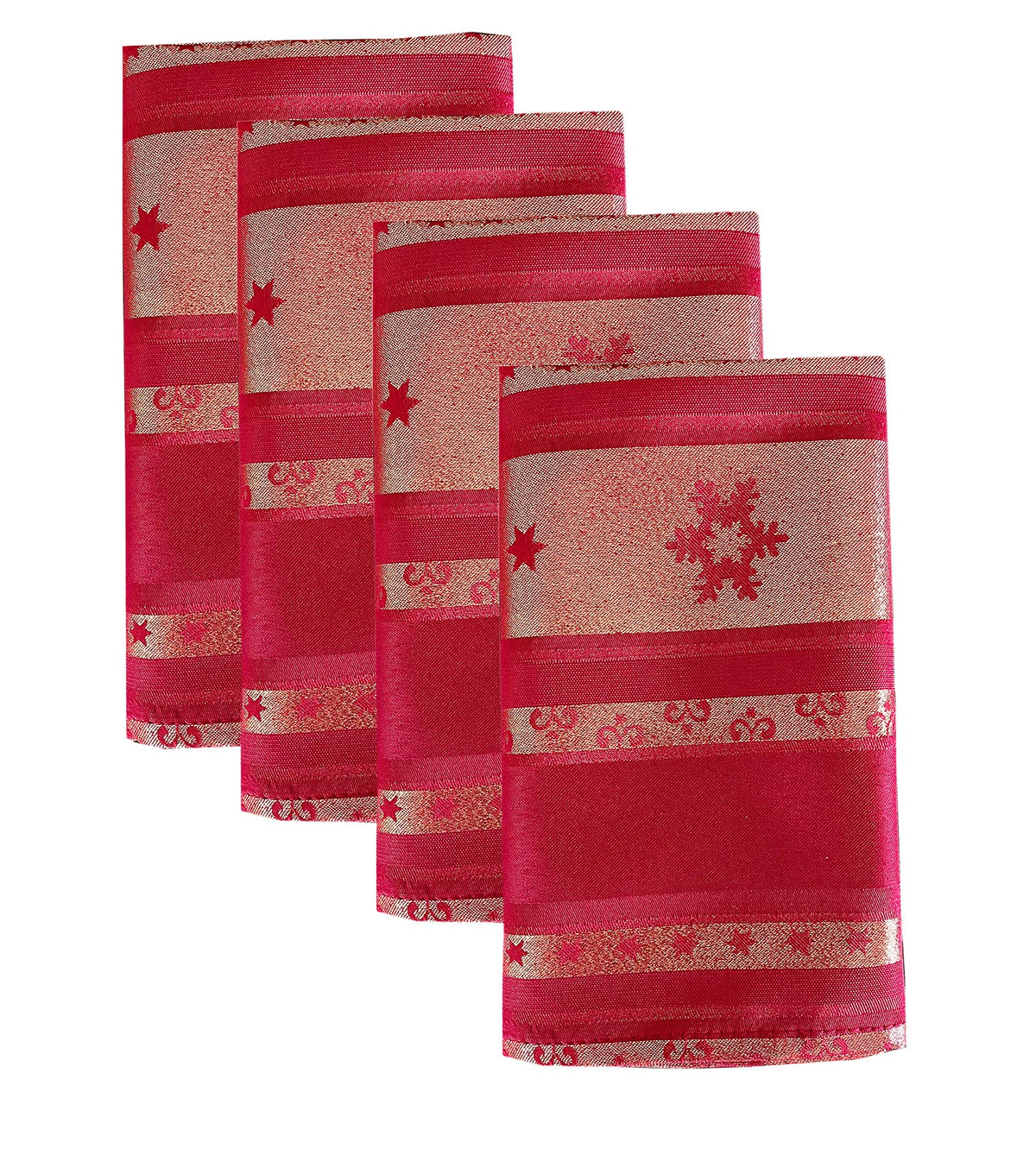 Fennco Styles Holiday Metallic Snowflake Printed Tablecloth 70" W x 70" L - Red Woven Table Cover for Home Décor, Banquet, Family Gathering, Christmas, Special Occasion (20"X20" Napkin, Set of 4)