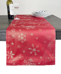 Fennco Styles Holiday Foil Print Snowflake Table Runner 16" W x 54" L - Red Woven Table Cover for Home Décor, Banquet, Family Gathering, Christmas, Special Occasion