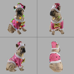 Christmas French Bulldog Statue with Pink Santa Outfit - Multi-Color