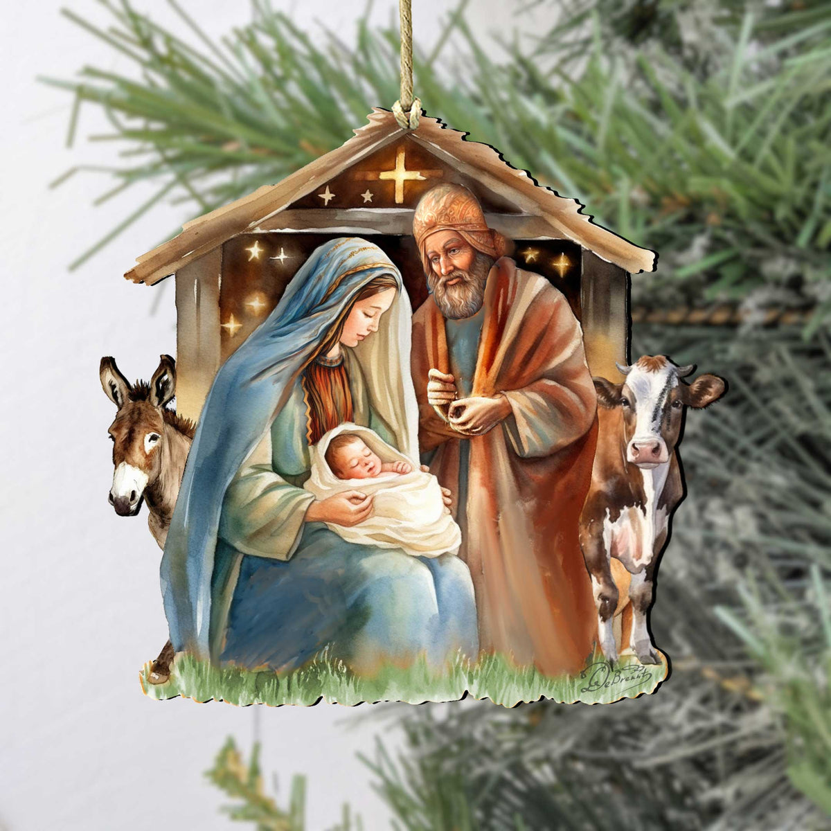 Born Under Bright Star Nativity Wooden Ornaments by G. DeBrekht Nativity Holiday Decor