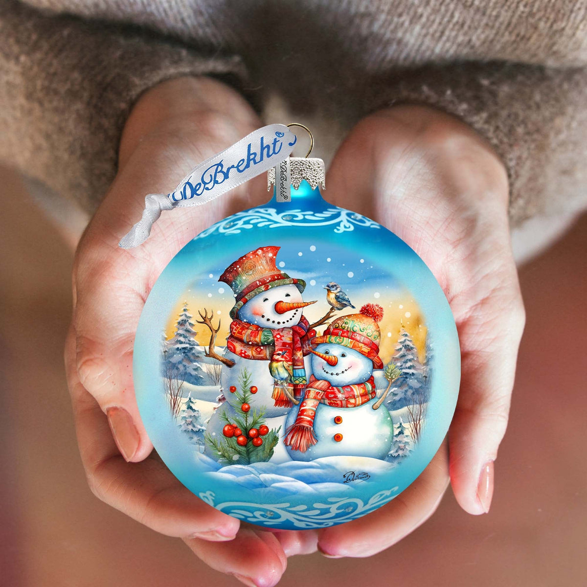 Winter Friends Ball Glass Ornament by G. Debrekht - Christmas Santa Snowman Decor - 73373