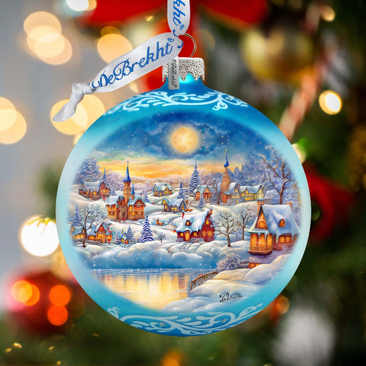 Magic Winter Village Ball Glass Ornament by G. Debrekht - Christmas Santa Snowman Decor