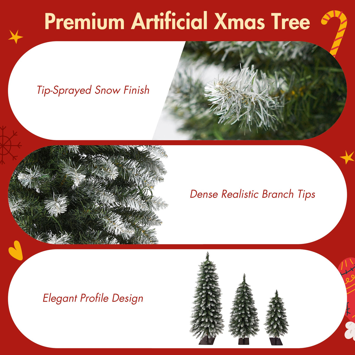 Pre-Lit Snow Flocked Pencil Christmas Tree Set - White (3-Pack)