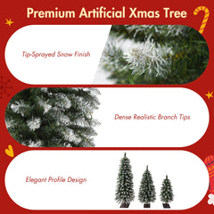Pre-Lit Snow Flocked Pencil Christmas Tree Set - White (3-Pack)