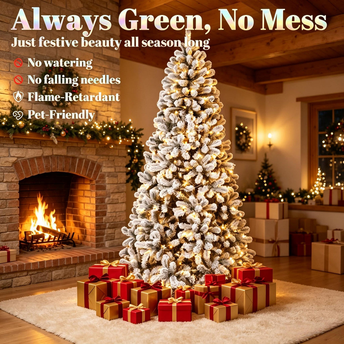 6 ft Pre-Lit Snow-Flocked Northern Pine Christmas Tree