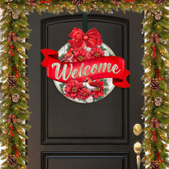 Christmas Wreath Welcome Sign Front door welcome sign Main entrance banner Welcome sign - Wooden front porch decor - 933117H