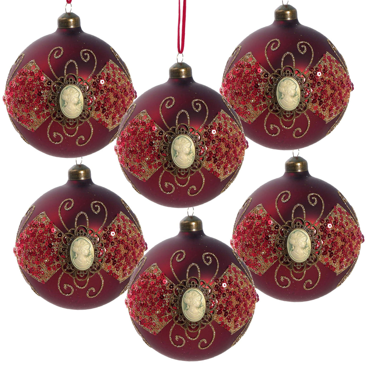 Decorative Glass Christmas Ball Ornaments Set with Hanging String – Gold or Red