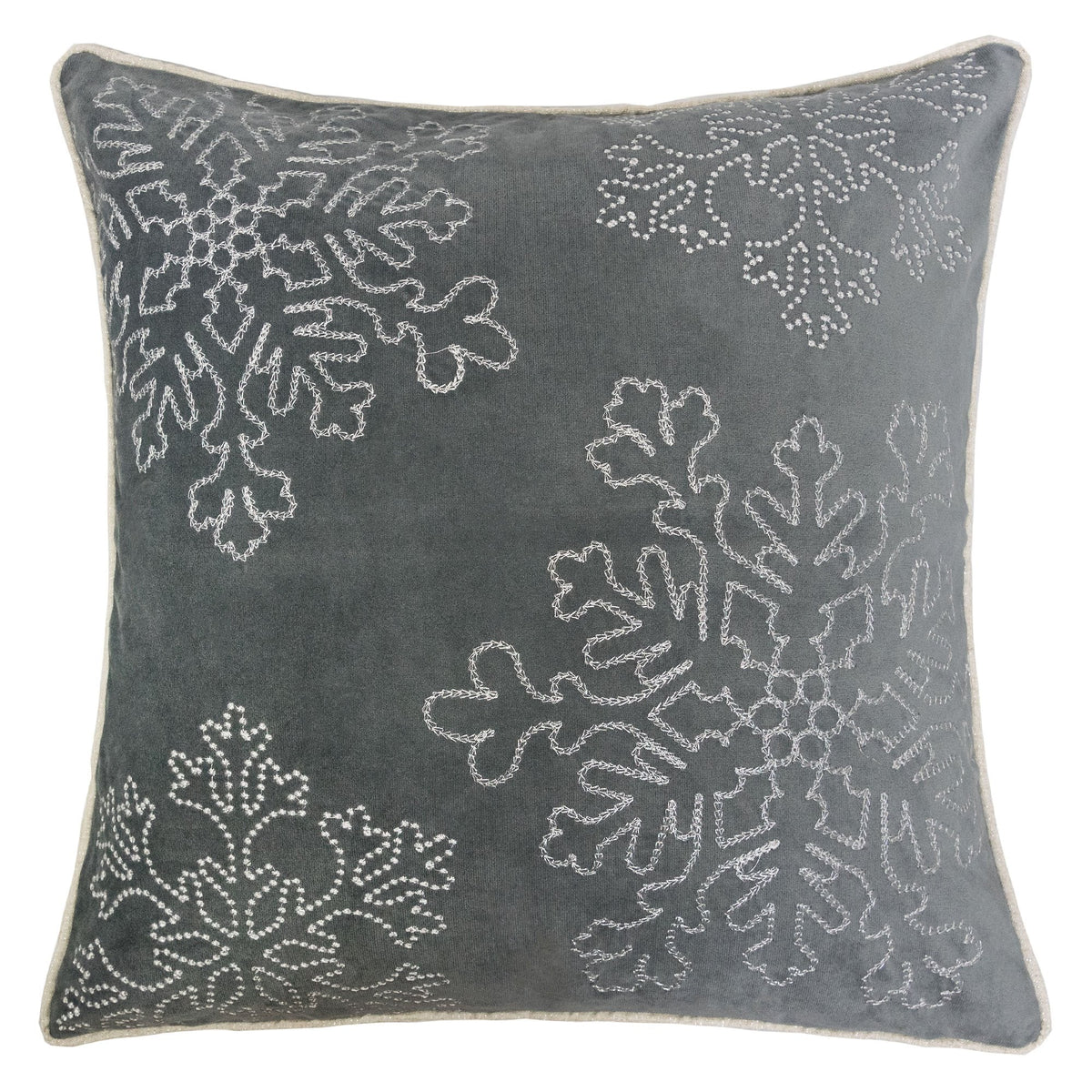 Gray Velvet Holiday Throw Pillow with Insert - Gray