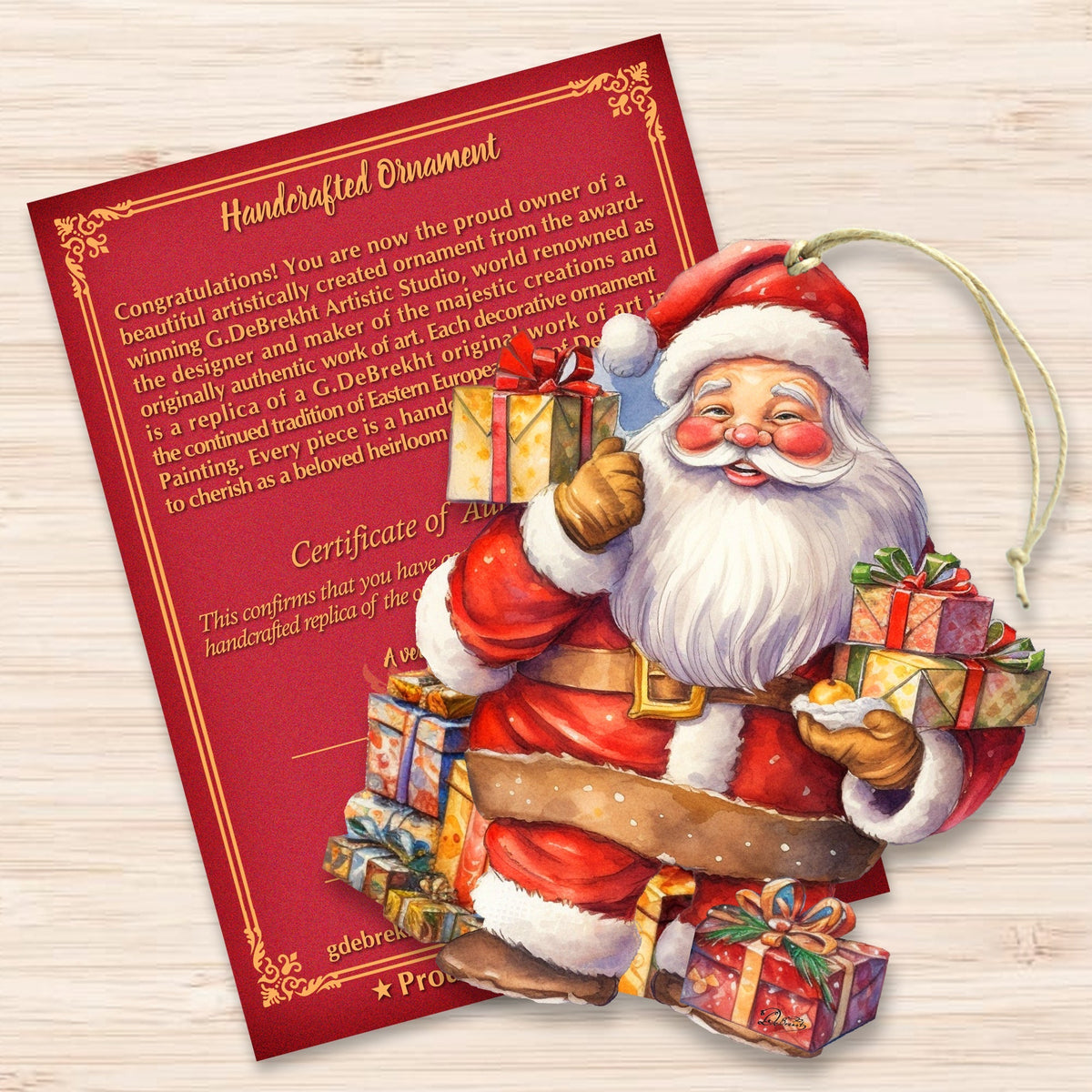 Merry Delivery Santa with Gifts Wooden Ornaments by G. Debrekht Christmas Santa Snowman Decor - 8611080-2