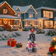 Christmas Poodle Statue with Festive Santa Outfit - Multicolor