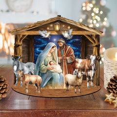 Classic Holy Family Nativity Scene Decorative Village Eco Wood Set by G. Debrekht Nativity Holiday Decor
