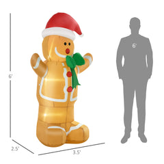 6ft Inflatable Gingerbread Man with LED Lights - Christmas Yard Decoration