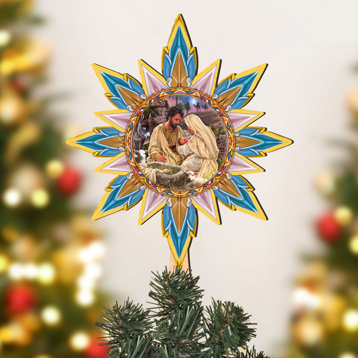 Nativity-themed Tree Topper Wooden Decor - Nativity Holiday Decor - Christmas Tree Topper