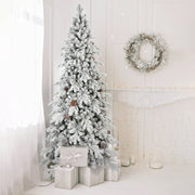 9 Ft Flocked PE/PVC Christmas Tree with Real Pine Cones - Snowy Finish