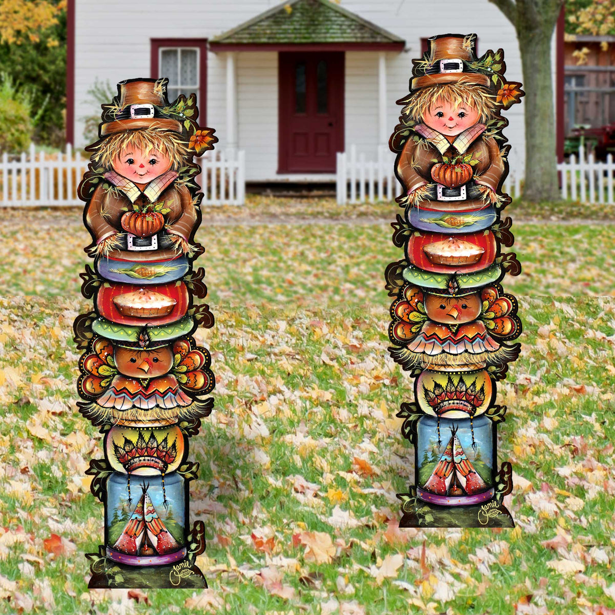 Turkey and Friends Set of 2 Walkway Greeters Outdoor by Jamie Mills-Price - Thanksgiving Halloween Decor