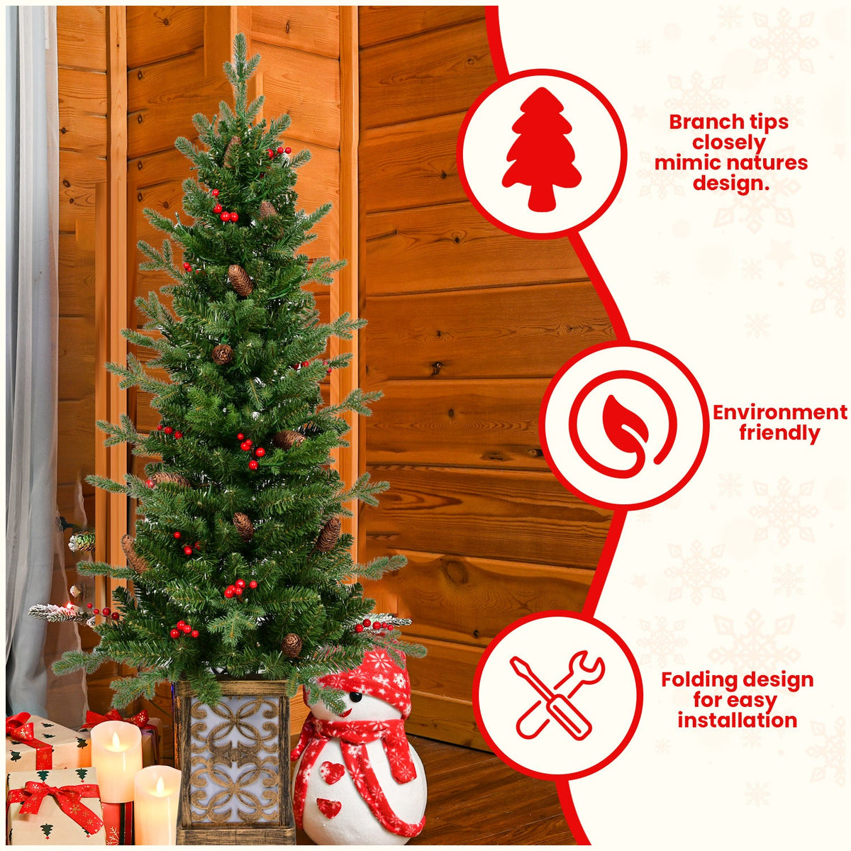 4FT Pre-Lit Christmas Tree with Warm Lights - Green
