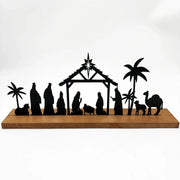 1pc Black Metal Nativity Scene with Wooden Base People Nativity Set Decorations for Christmas Xmas Table Ornaments