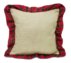 Fennco Styles Holiday Deer Tartan Plaid Ruffle Border Christmas Decorative Throw Pillow