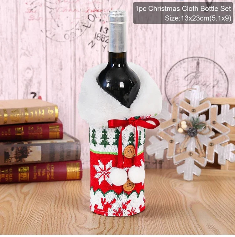Christmas Wine Bottle Cover Merry Christmas Decorations For Home 2024 Christmas Ornament Xmas Navidad Natal Gifts New Year 2025