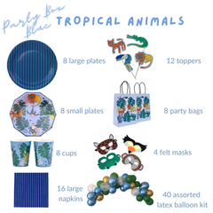 Tropical Animals Birthday Party Supplies Kit – Jungle Safari | Plates, Cups, Napkins | Party in a Box