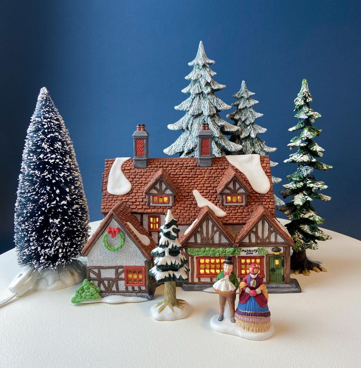 Illuminated Ashbury Inn. Vintage Christmas Village Porcelain House. Dickens' Village Series. Home or Retail Decor. Kids Room.