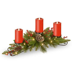Bristle Mixed Candelabrum - Pre-Lit Holiday Centerpiece