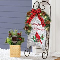 Solar-Lighted Cardinal Wall Sleigh Decoration