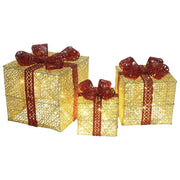 Gold Lighted Christmas Gift Boxes, Set of 3