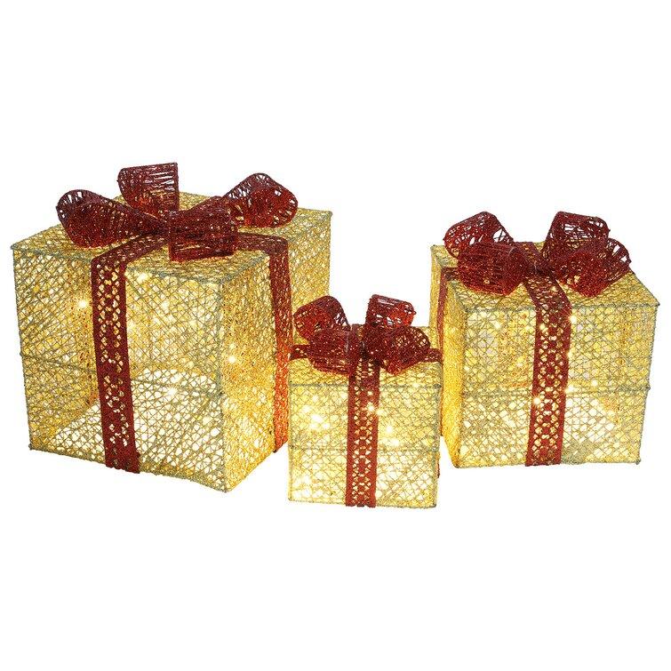 Gold Lighted Christmas Gift Boxes, Set of 3