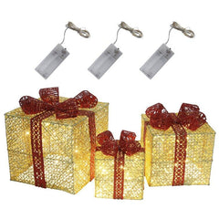 Gold Lighted Christmas Gift Boxes, Set of 3
