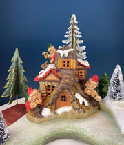 Vintage Illuminated Elf Tree House, Silvestri Christmas Village Accessory