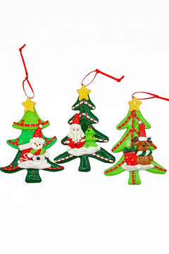 Christmas Ornament - Glossy Gingerbread Tree with Reindeer. Wizardi Festive Decoration F07-N2-12-AA453A
