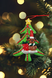Christmas Ornament - Glossy Gingerbread Tree with Reindeer. Wizardi Festive Decoration F07-N2-12-AA453A