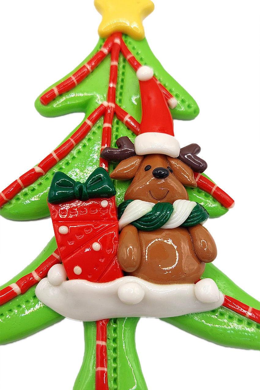 Christmas Ornament - Glossy Gingerbread Tree with Reindeer. Wizardi Festive Decoration F07-N2-12-AA453A