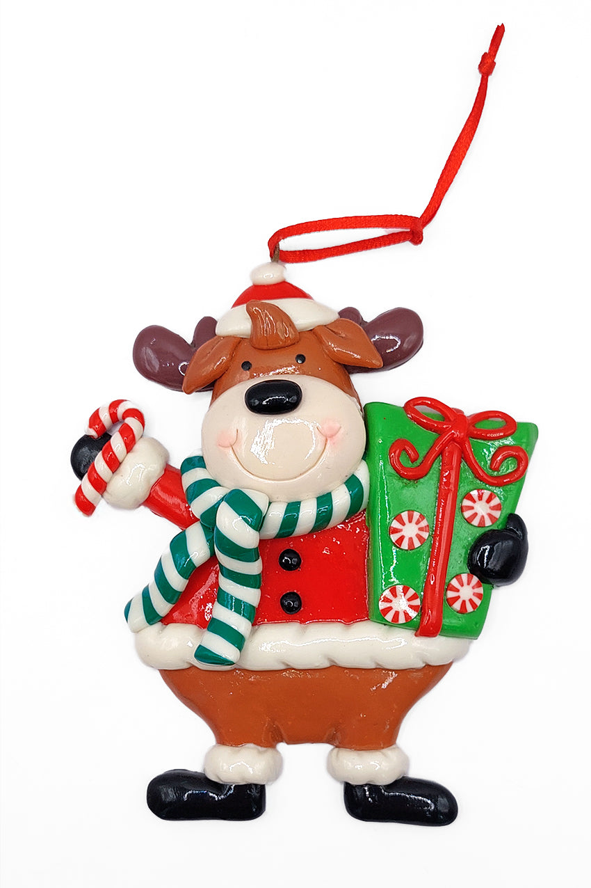 Christmas Ornament - Glossy Gingerbread Reindeer. Wizardi Festive Decoration F07-N2-13-SEE203C