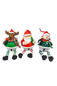 Christmas Ornament - Glossy Gingerbread Santa with Dangling Legs and Bell. Wizardi Festive Decoration F07-N2-15-SBB004A