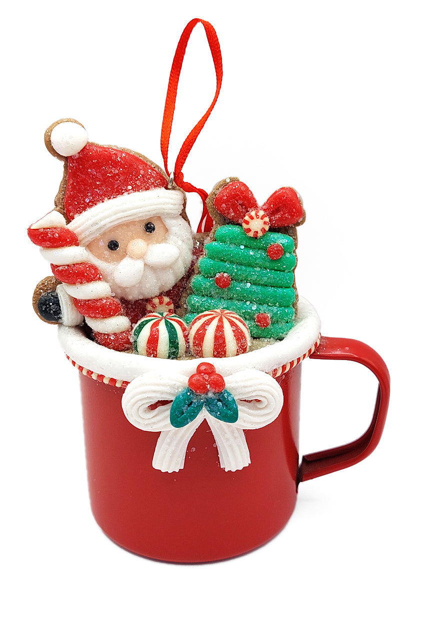 Christmas Ornament - Cup with Gingerbread Man. Wizardi Festive Decoration F07-N2-19-DAA101A