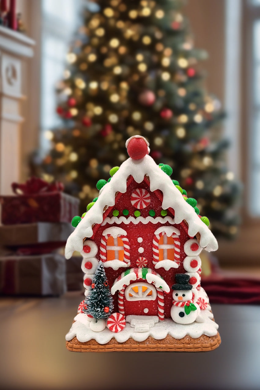 Christmas Gingerbread House with Snowman. Wizardi Festive Decoration F07-N2-23-AAA008B