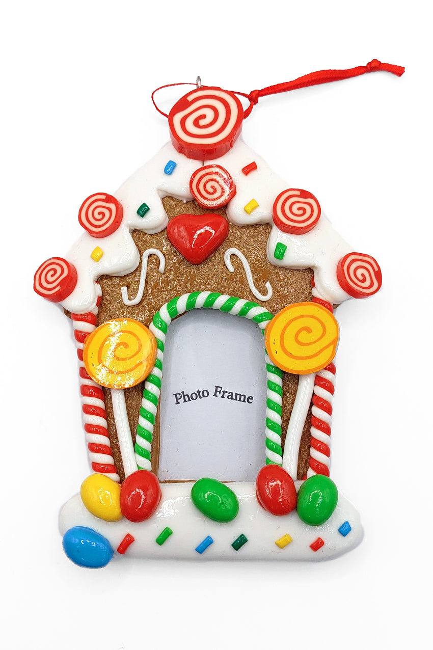 Christmas Ornament - Glossy Gingerbread Gingerbread House Frame. Wizardi Festive Decoration F07-N2-8-SEE200A