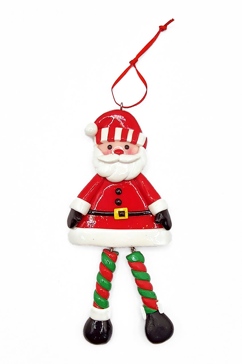 Christmas Ornament - Glossy Gingerbread Santa with Dangling Legs. Wizardi Festive Decoration F07-N2-9-SAA202A