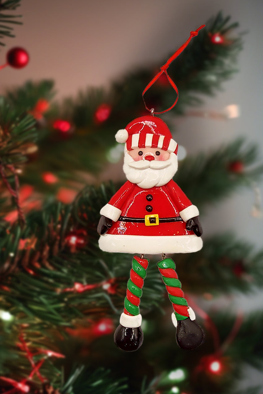 Christmas Ornament - Glossy Gingerbread Santa with Dangling Legs. Wizardi Festive Decoration F07-N2-9-SAA202A