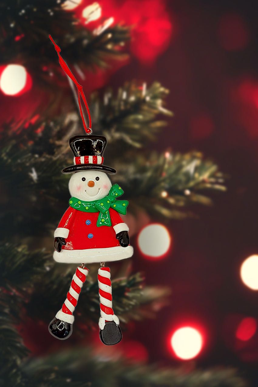 Christmas Ornament - Glossy Gingerbread Snowman with Dangling Legs. Wizardi Festive Decoration F07-N2-9-SAA202B