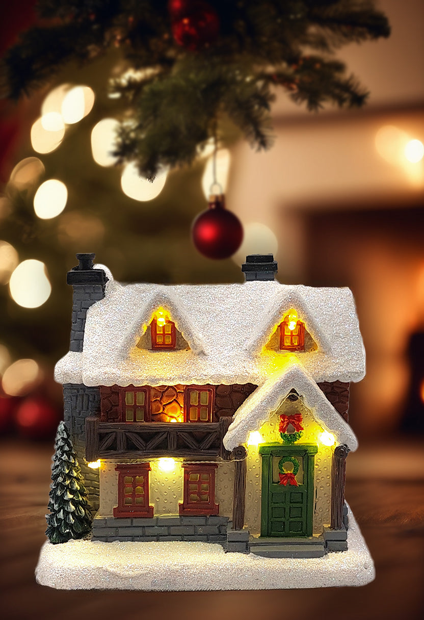 Christmas Cabin with Lights - Christmas Village Collection