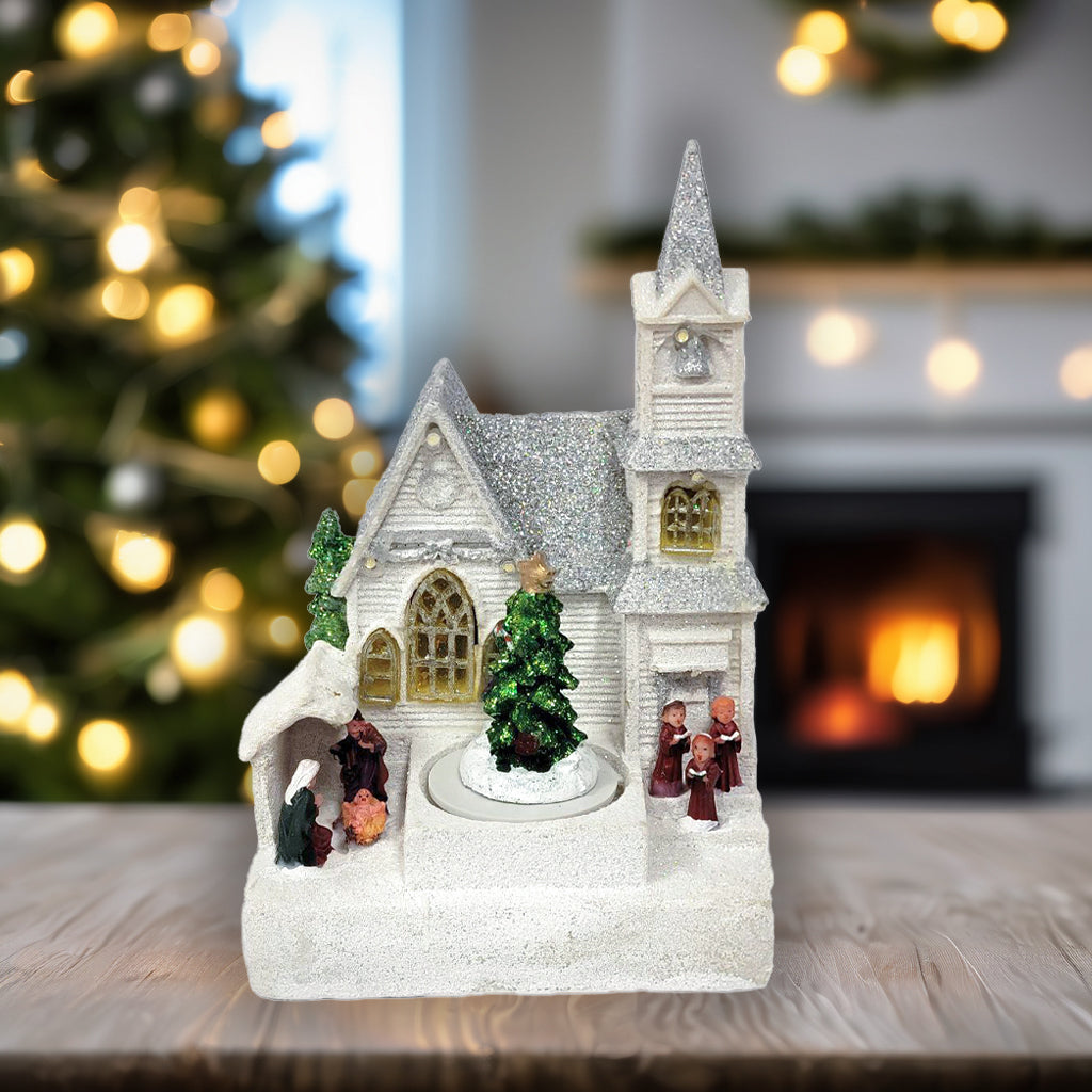 Winter Church with Christmas Tree. Christmas Village by Wizardi F07-N6-6