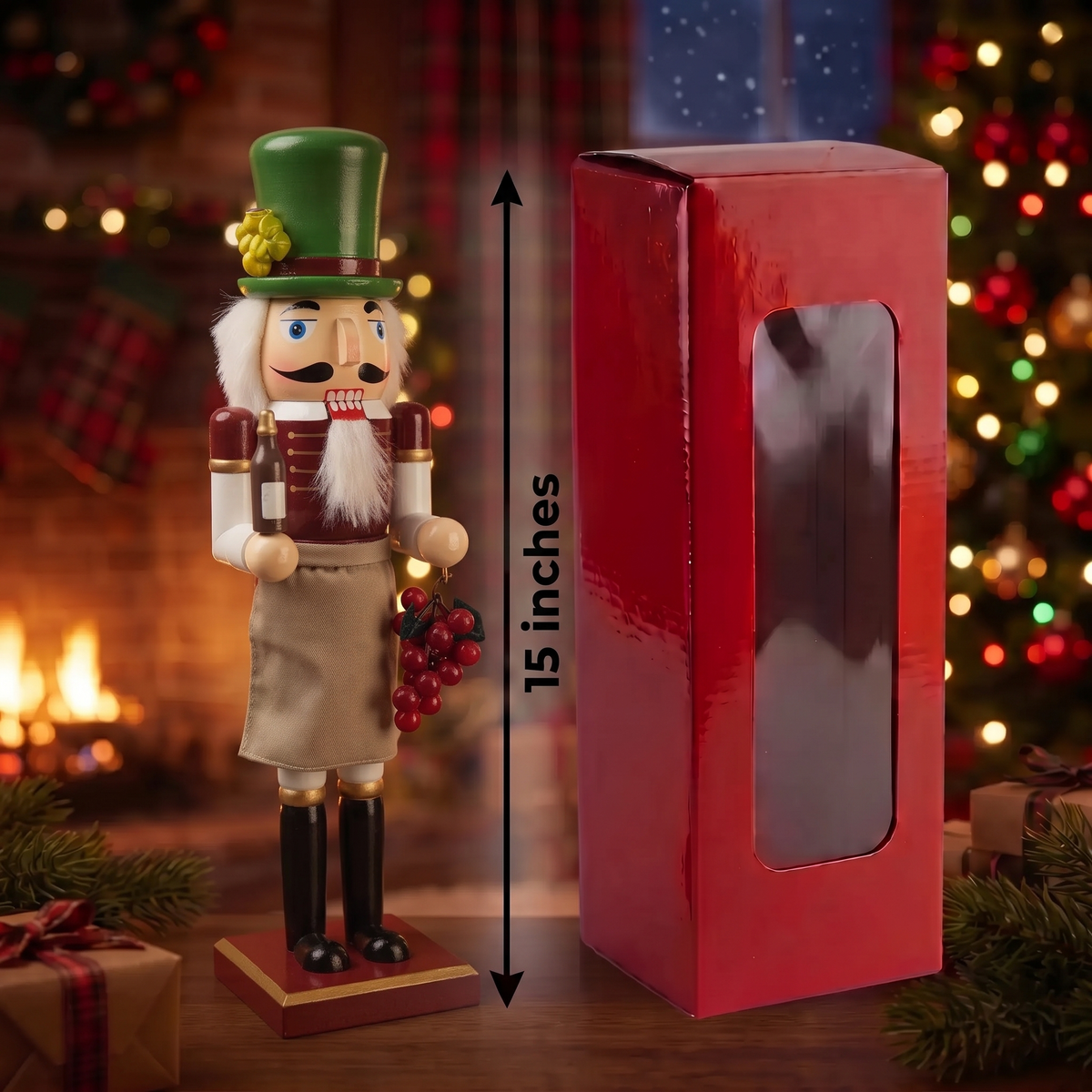 Winemaker with Grapes Christmas Wooden Nutcracker 15 in by Wizardi F07M14-20-N01850A